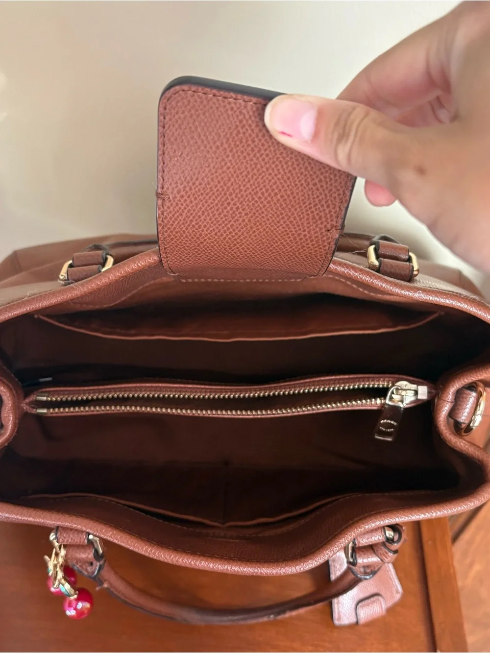 Coach Margot Carryall bag in saddle brown, crossgrain leather